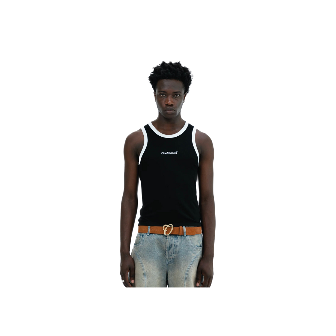 ORELIEN 2 TONE RIBBED TANK TOP BLACK