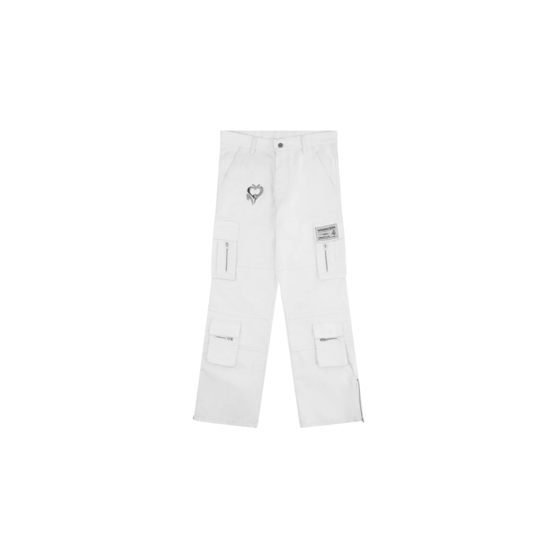 LUKAMACHAIN CHROME CARGO PANTS WHITE