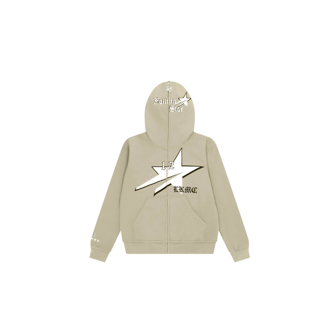 LUKAMACHAIN STARBOY BEIGE FULL ZIP HOODIE