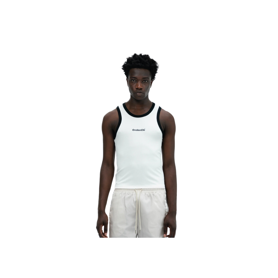 ORELIEN 2 TONE RIBBED TANK TOP WHITE