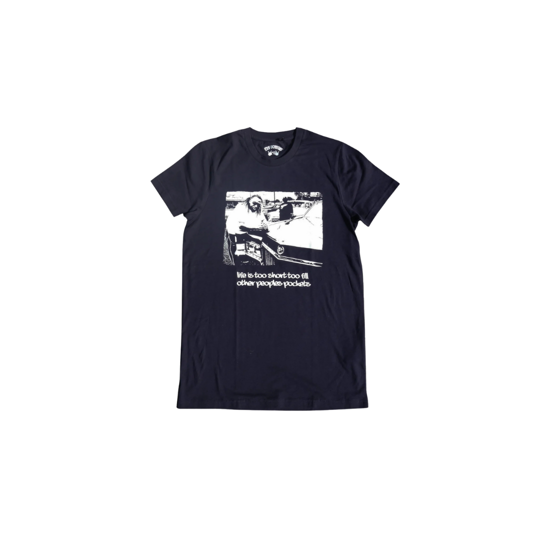 LES VOISINS LOGO T-SHIRT LIFE IS TOO SHORT NAVY
