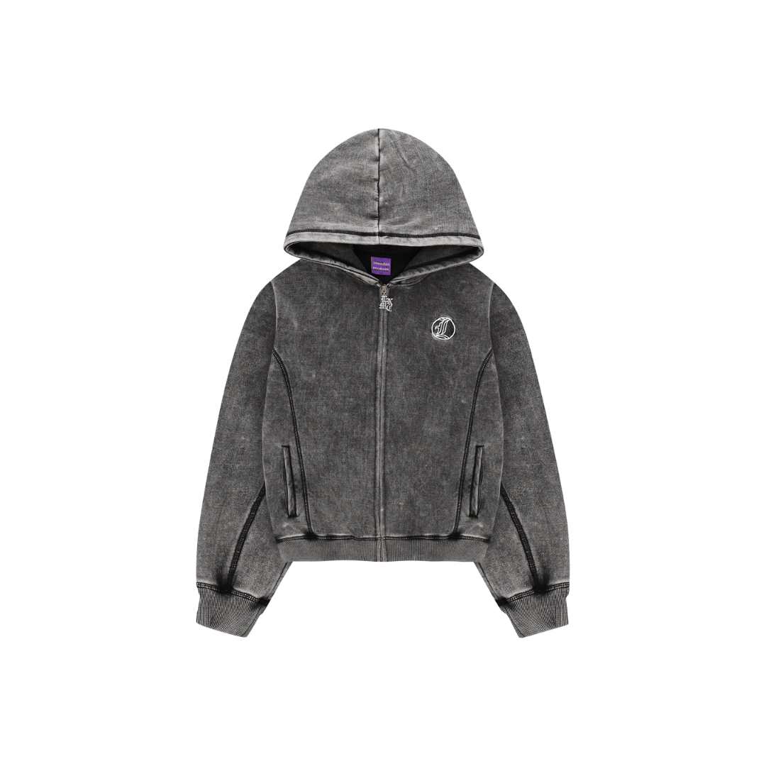 LUKAMACHAIN DISTRESSED ZIP HOODIE GHOST NO LOGO