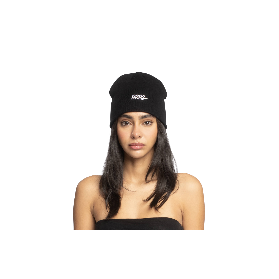 PURPILL BEANIE EMBROIDERY BLACK