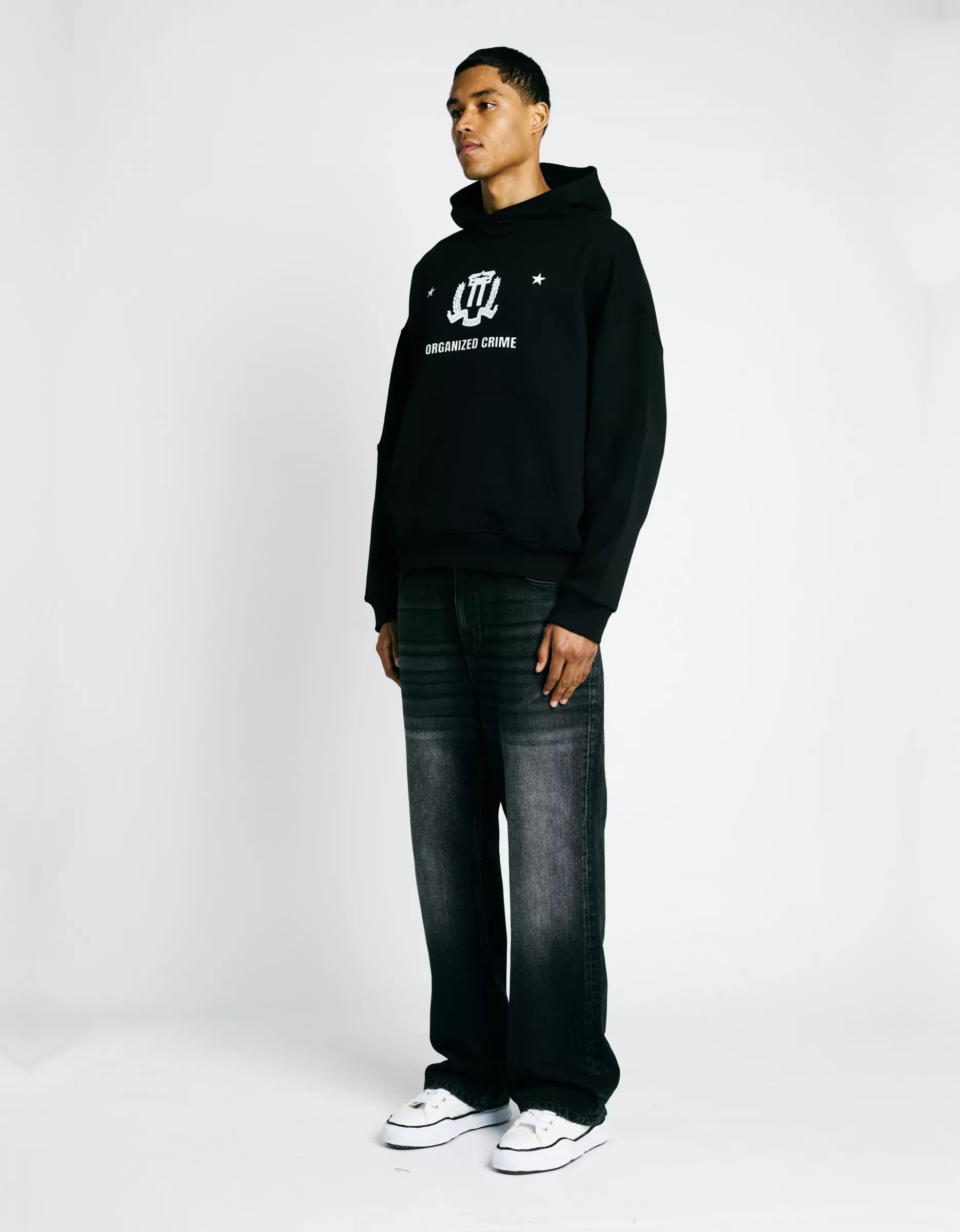 LEVTIC INITIAL PIN ZIP HOODIE - BLACK