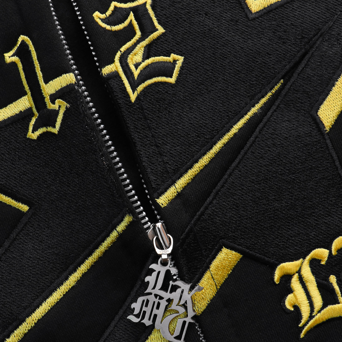 LUKAMACHAIN STARBOY BLACK YELLOW FULL ZIP HOODIE