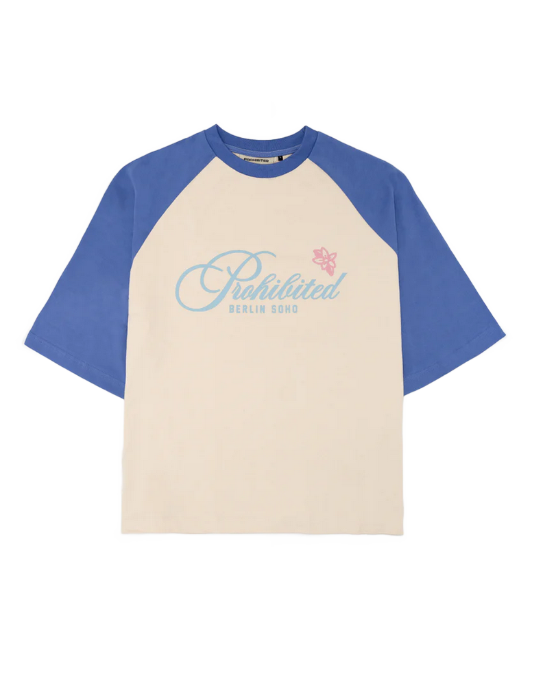 T-SHIRT RAGLAN PROHIBITED ROSI BLEU