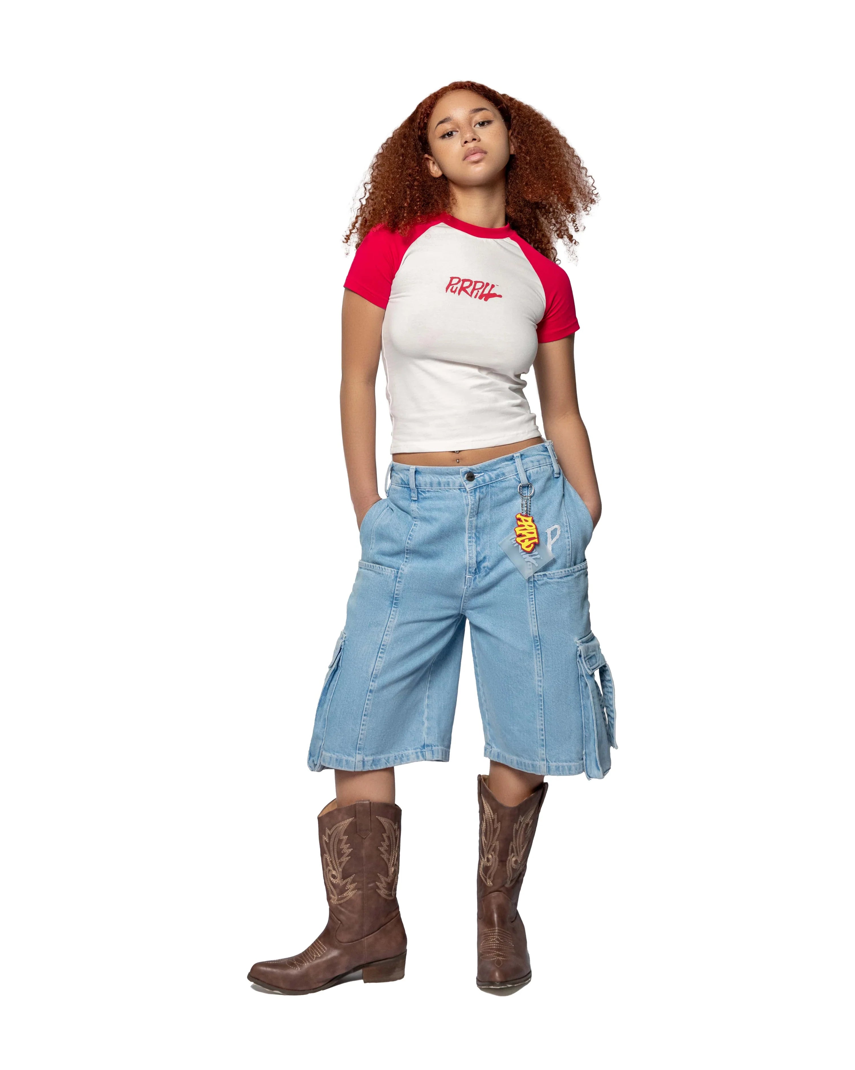 PURPILL DENIM CARGO SHORTS SKY BLUE