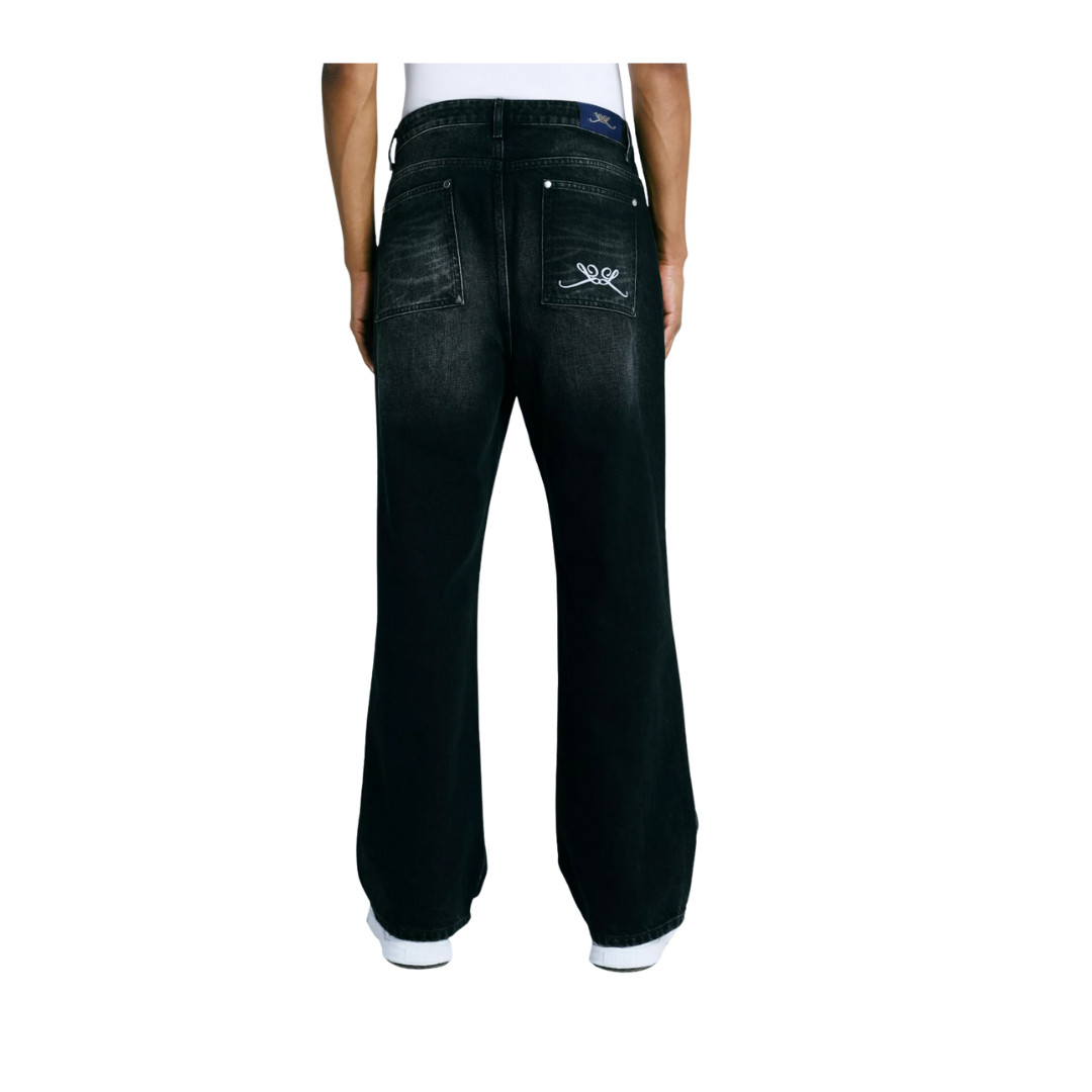 LEVTIC INITIAL STITCHED JEANS - WASHED BLACK