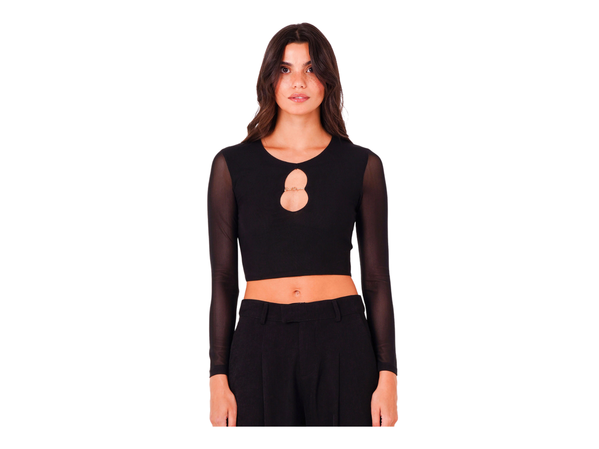 HAUT COURT EN MAILLE BICOLORE FEMME SIXTH JUNE NOIR
