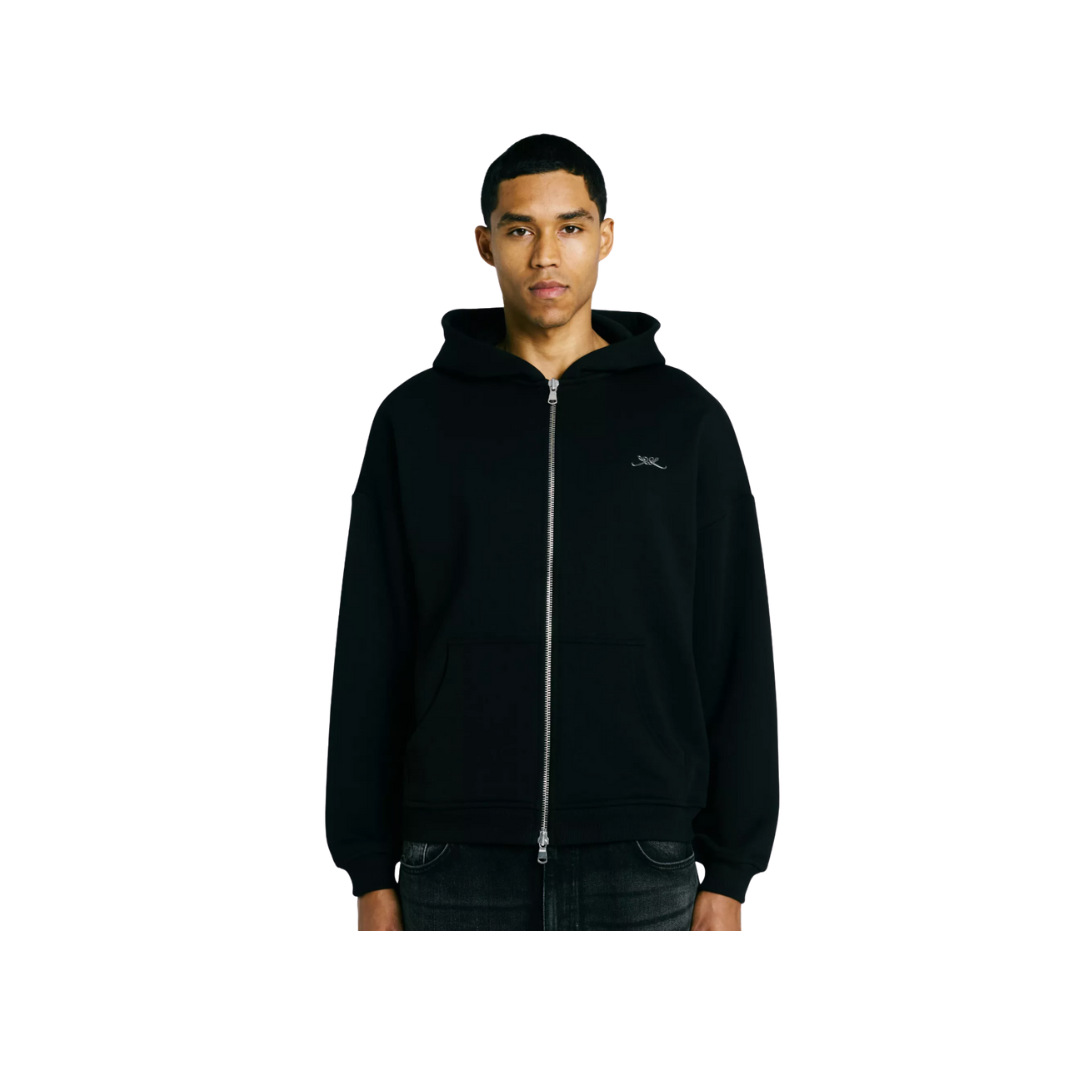 LEVTIC INITIAL PIN ZIP HOODIE - BLACK