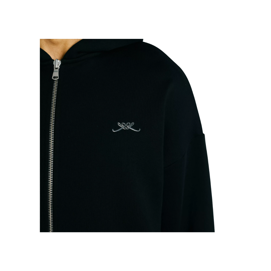 LEVTIC INITIAL PIN ZIP HOODIE - BLACK