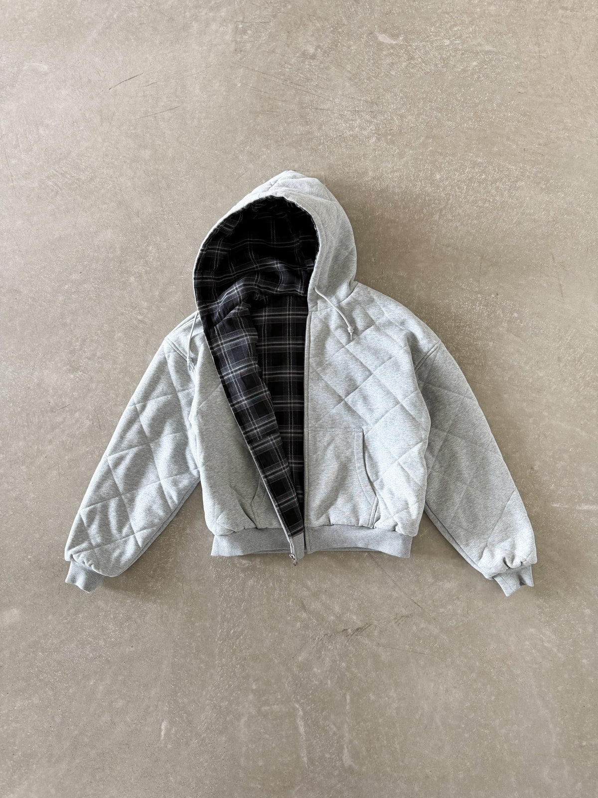 ORELIEN REVERSIBLE QUUILTED/FLANNEL ZIP HOODIE