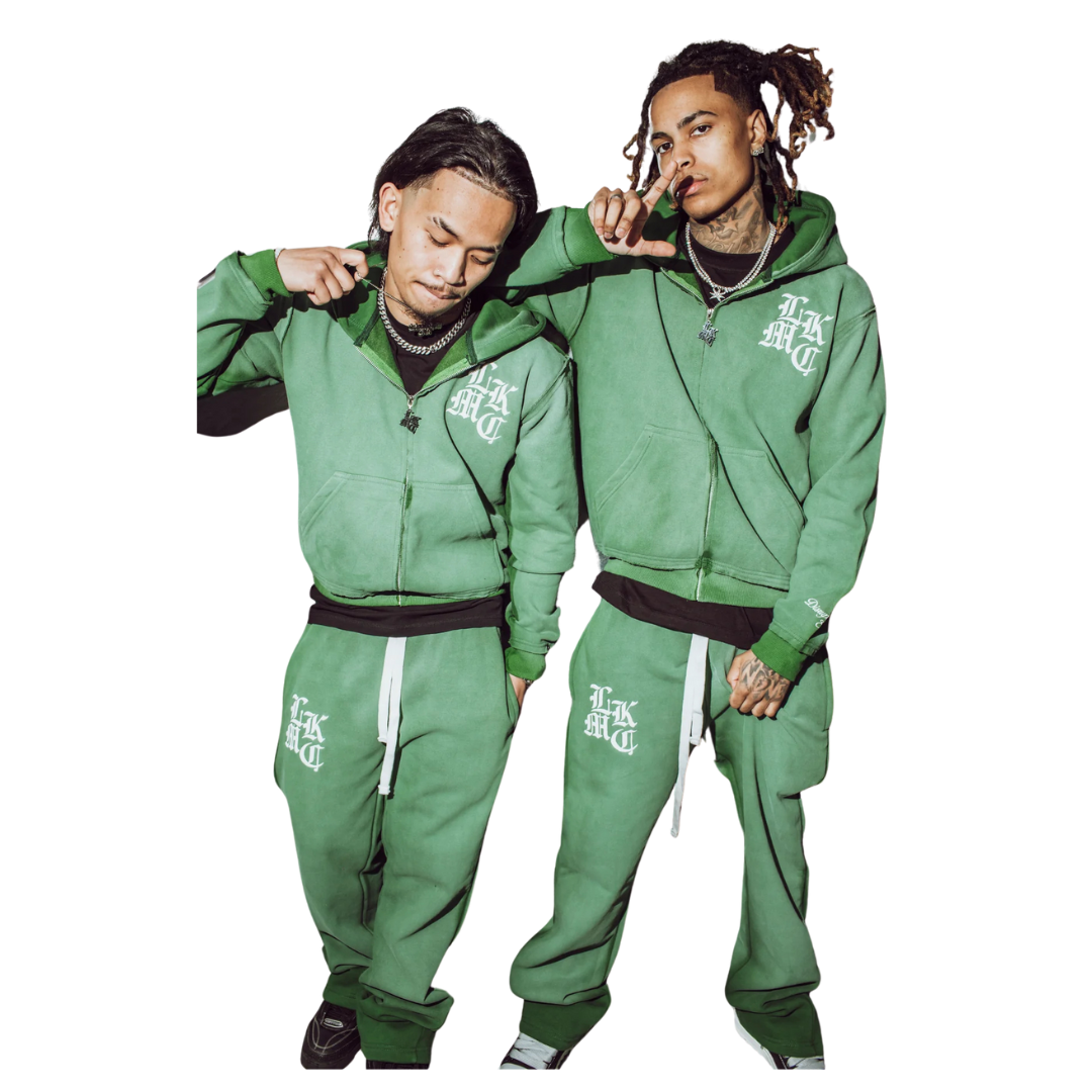 LUKAMACHAIN DISTRESSED ZIP GREEN HOODIE