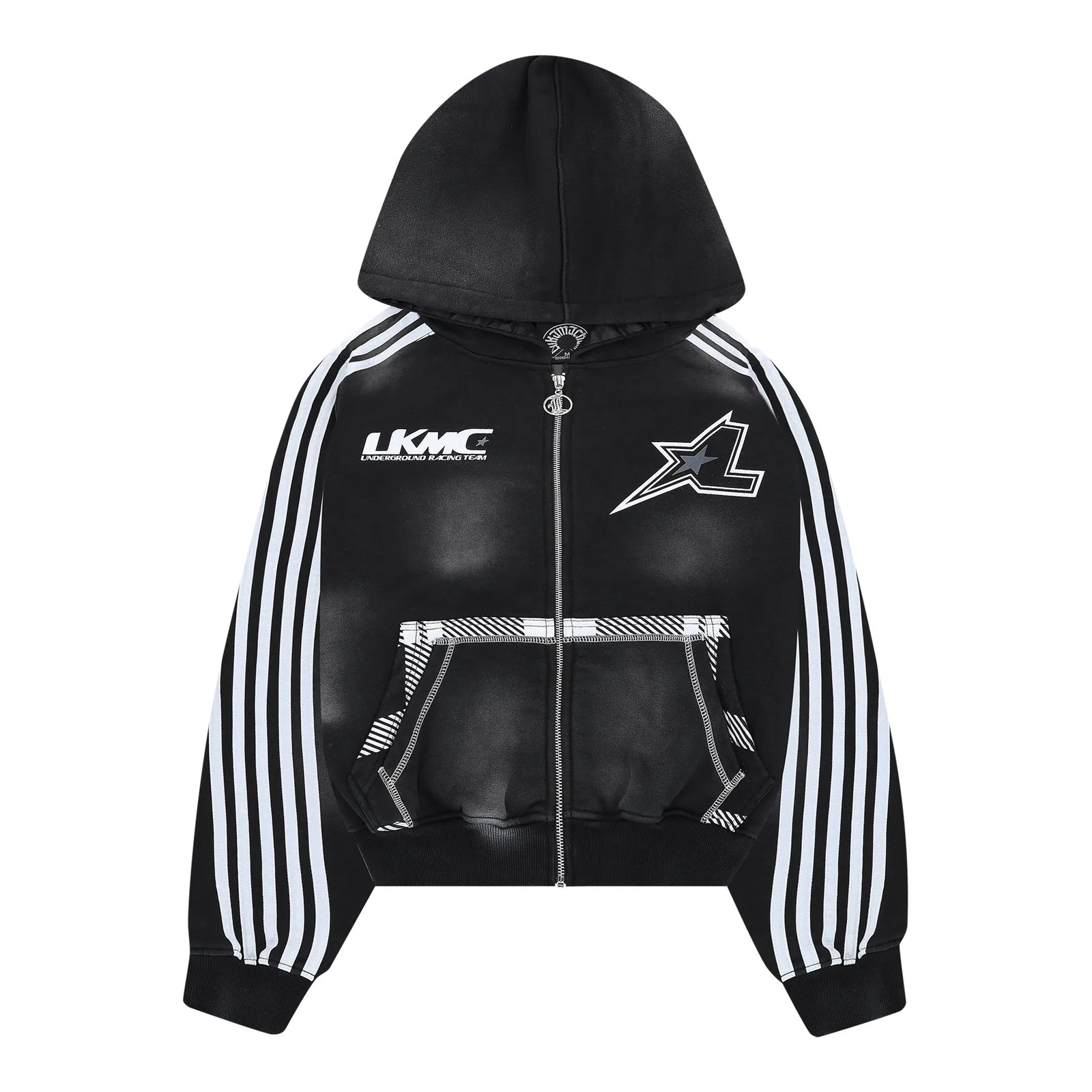 LUKAMACHAIN BLACK STRIPED ZIP HOODIE