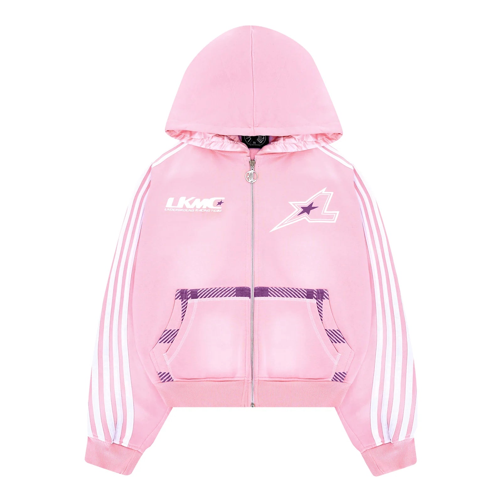 LUKAMACHAIN PINK STRIPED ZIP HOODIE