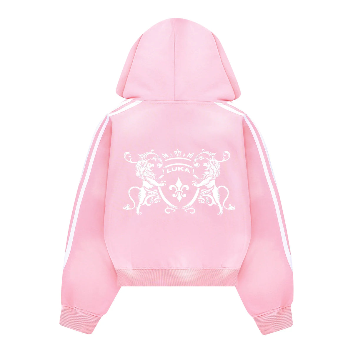 Sweat à capuche zippé rayé rose LUKAMACHAIN