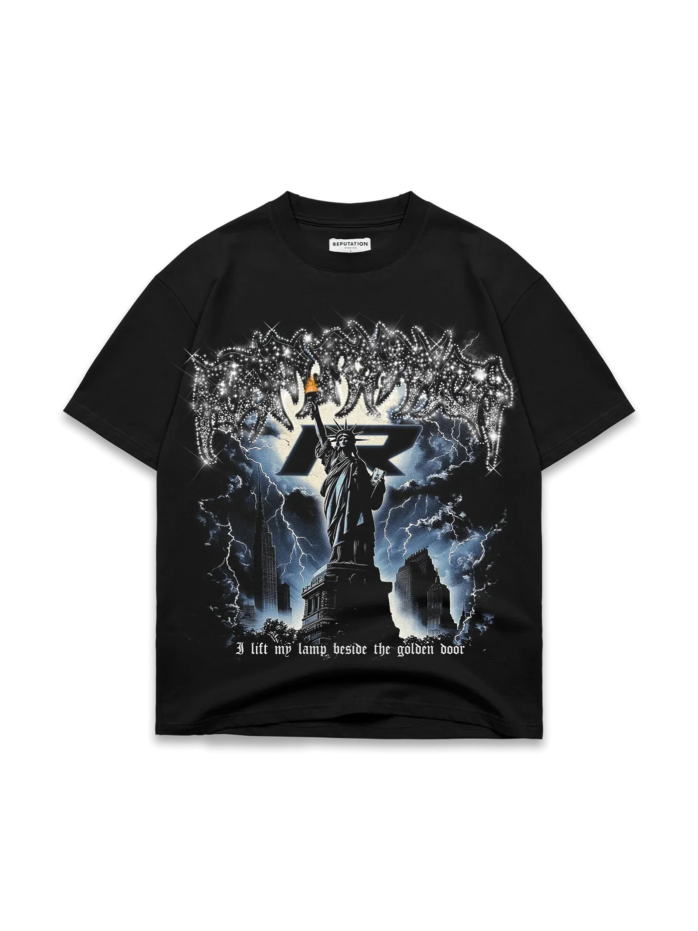 REPUTATION LIBERTY BLACKOUT RHINESTONE TEE