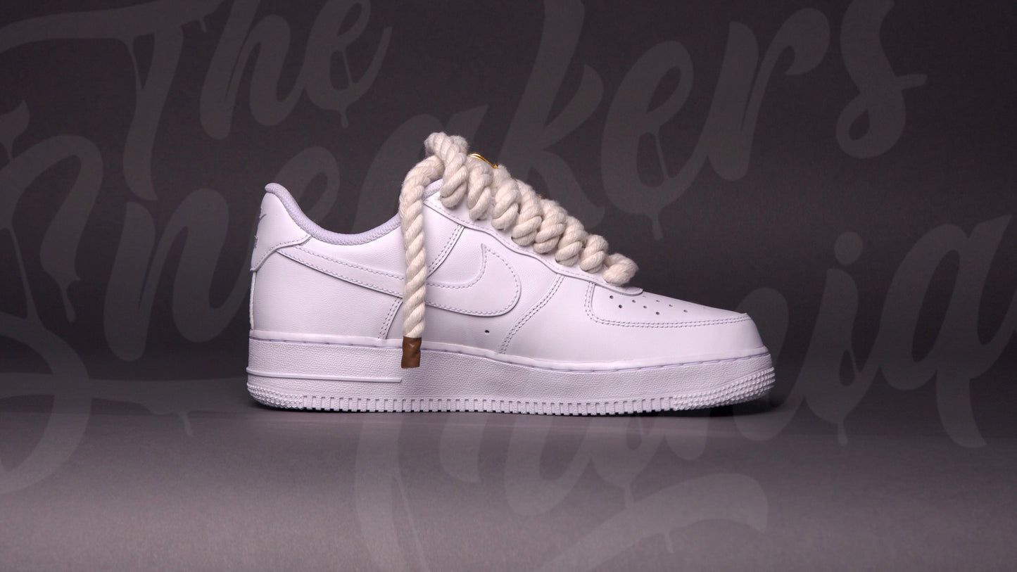 AIR FORCE 1 LOW TRIPLE WHITE CUSTOM BEIGE ROPE LACES